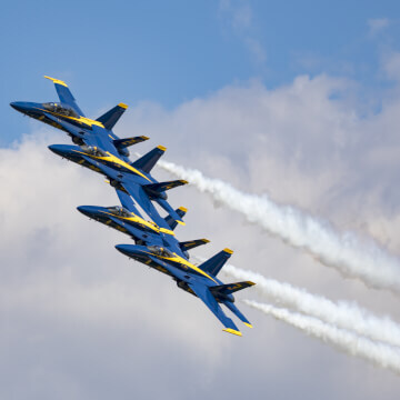 U.S. Navy Flight Demonstration Squadron demonstrate a mid-air huddle.