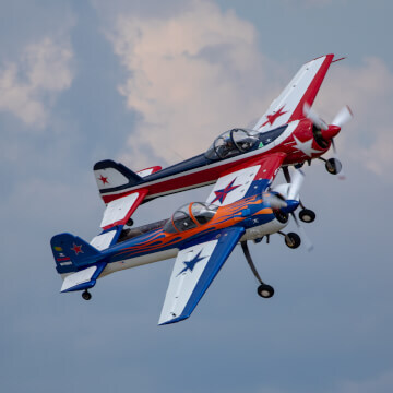 Fat Tire Cowboys (Dell Coller, Jeff Boerboon) showing off their mutant Yak-110 at AirVenture 2018.