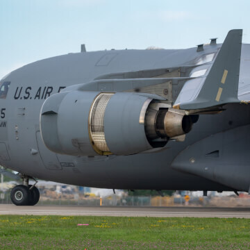 A 174ft long behemoth; Boeing C-17A Globemaster III, taxiing at EAA AirVenture.