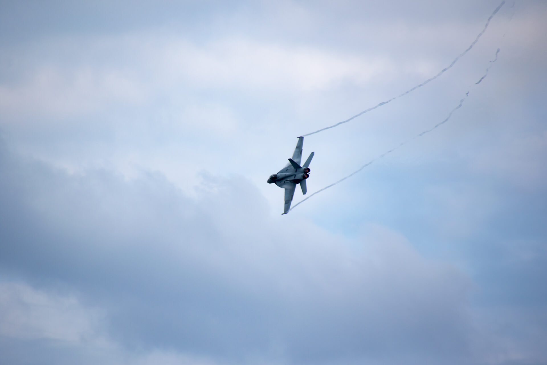 Navy F/A-18F Super Hornet showing off its powerful twin-engines.