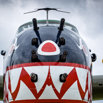 North American B-25 Mitchell baring its nose art teeth for the camera.